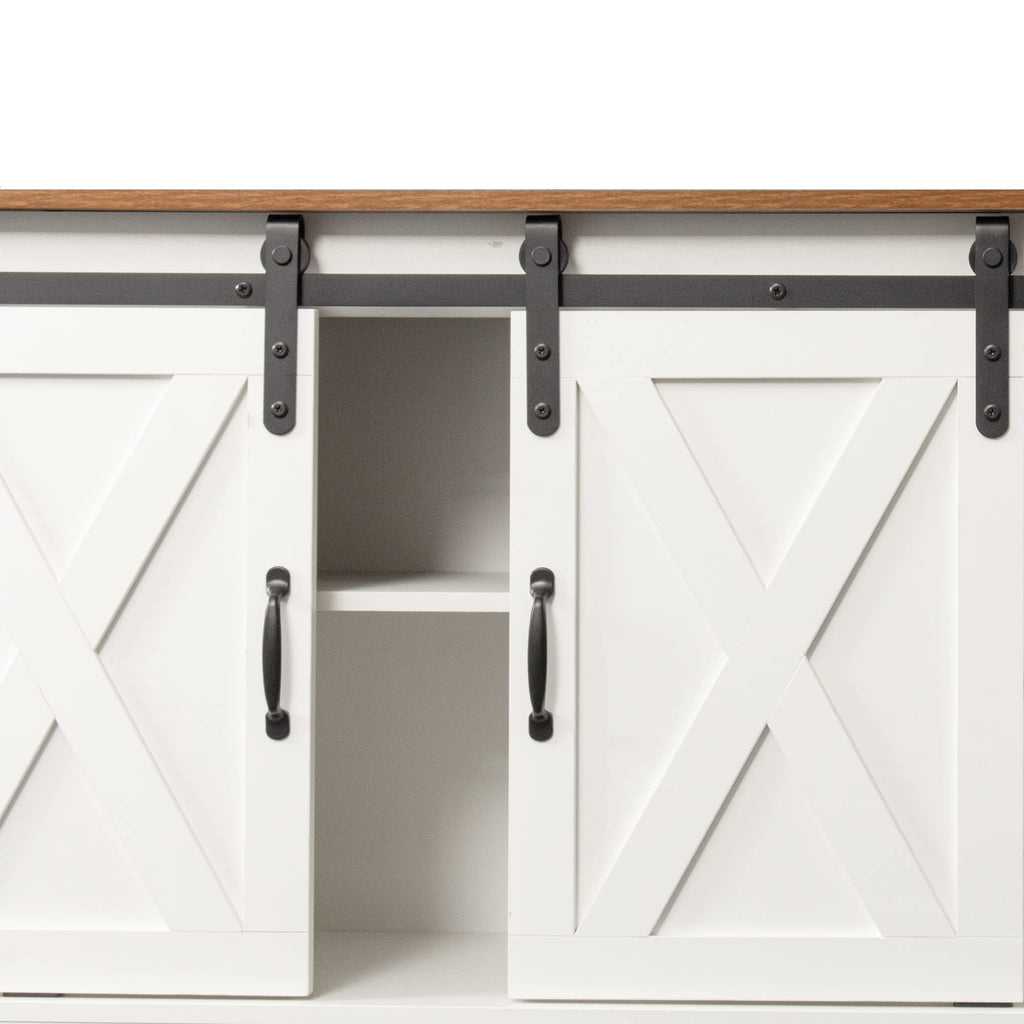 Sliding Barn Door Wood TV Stand with Adjustable Shelves F28529