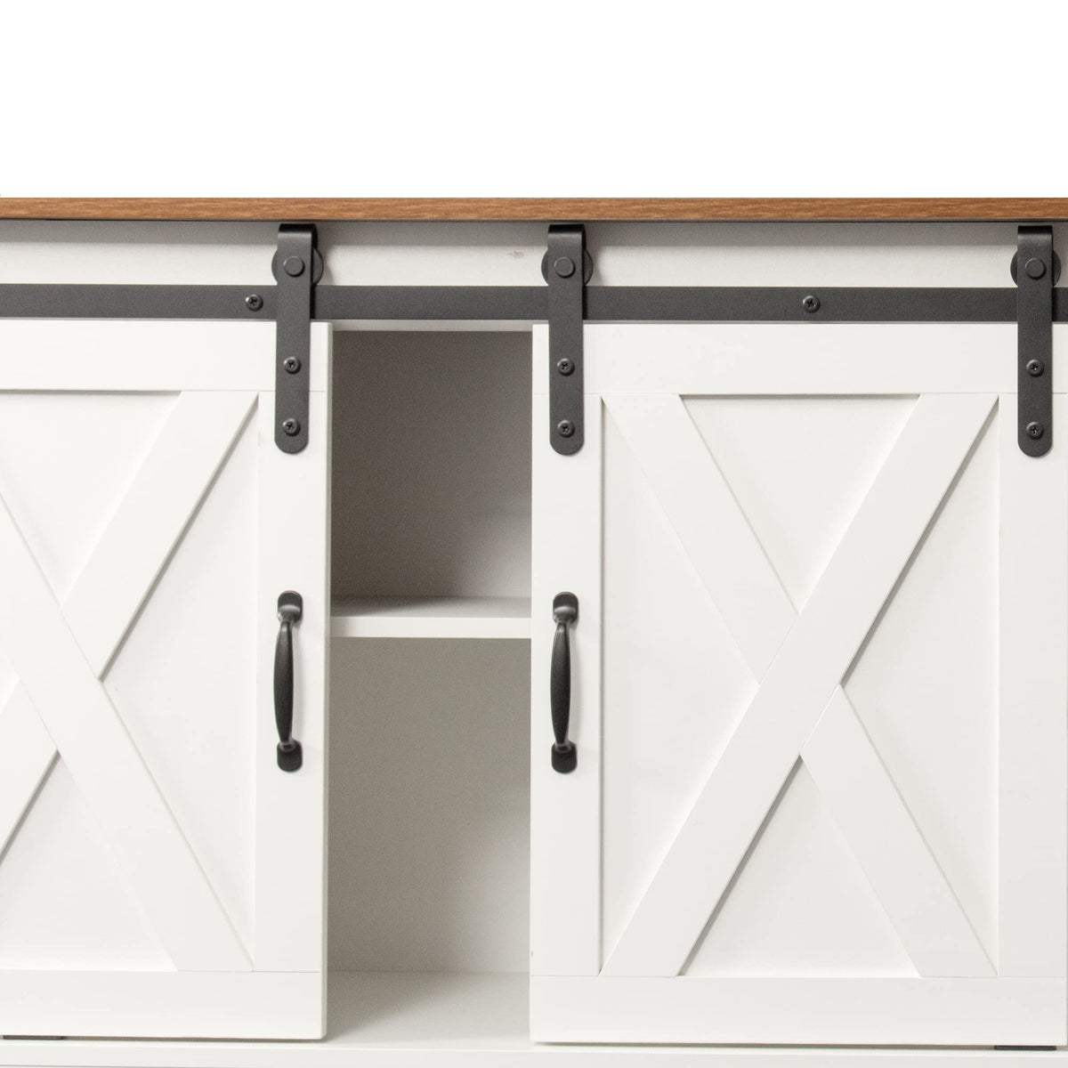 Sliding Barn Door Wood TV Stand with Adjustable Shelves F28529
