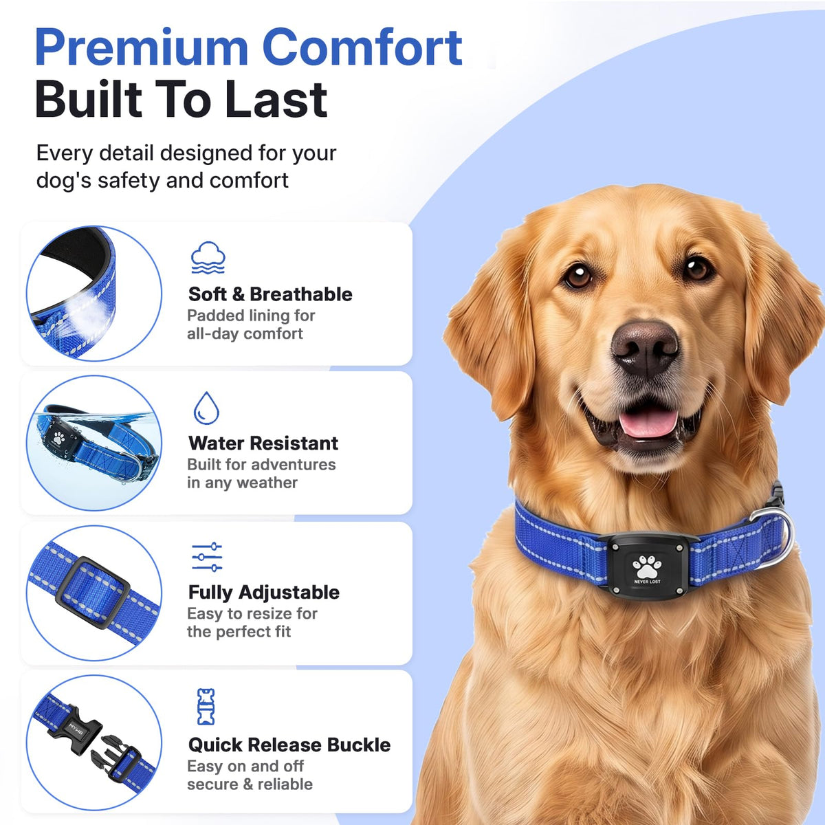 GPS Dog Collar with Tracker, Waterproof, Blue, L E5746