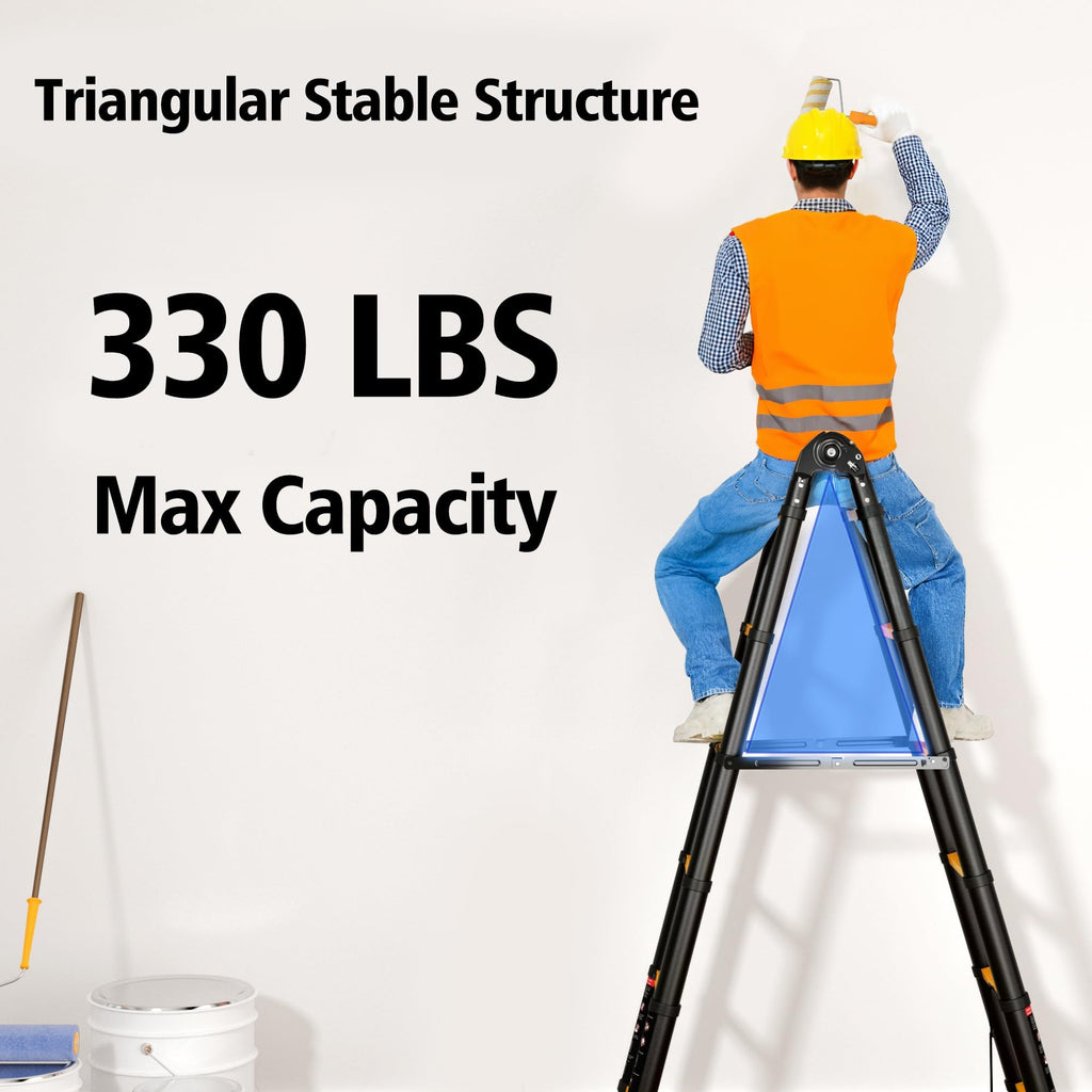 Telescoping Ladder 16.5 FT A Frame 330 lbs Capacity Yellow D59641