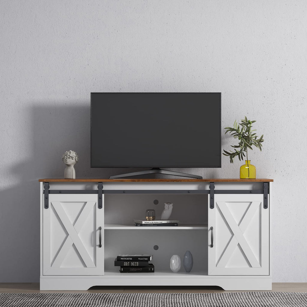 Sliding Barn Door Wood TV Stand with Adjustable Shelves F28529
