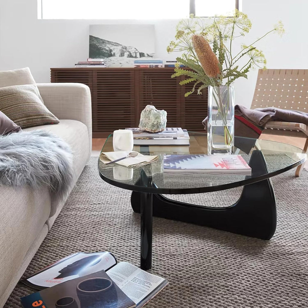 Clear Glass Coffee Table with Solid Wood Base Y282339
