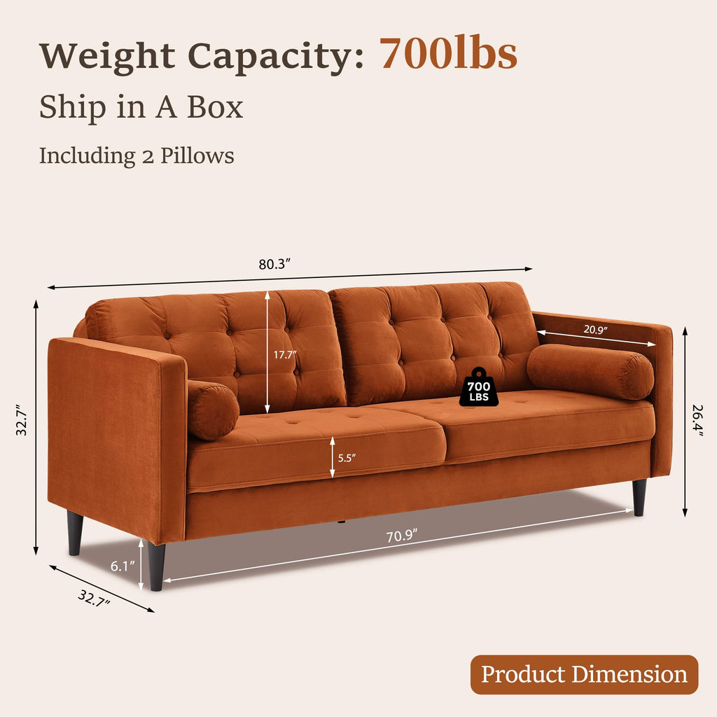 80" Velvet Sofa with Solid Wood Legs Z75651