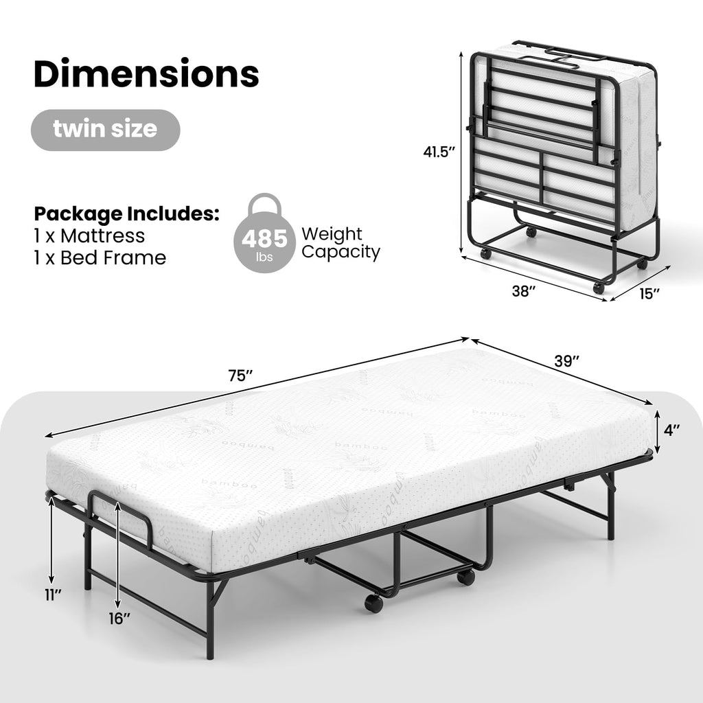Twin Folding Bed with Memory Foam Mattress H157