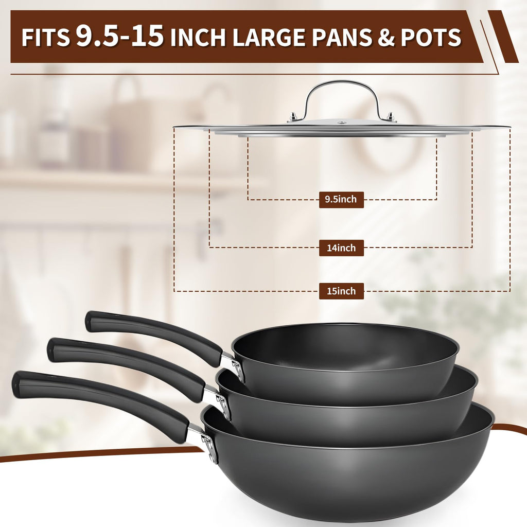 15 Inch Universal Lid for Pots Pans and Skillets, Stainless Steel Tempered Glass Z584