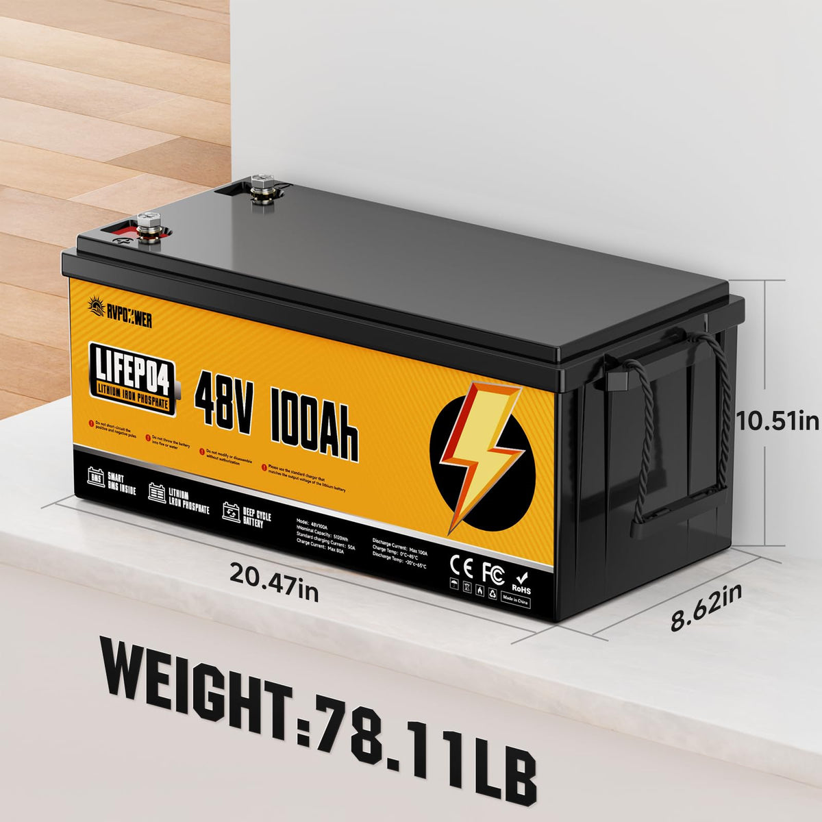 48V 100Ah LiFePO4 Battery with 100A BMS O8446