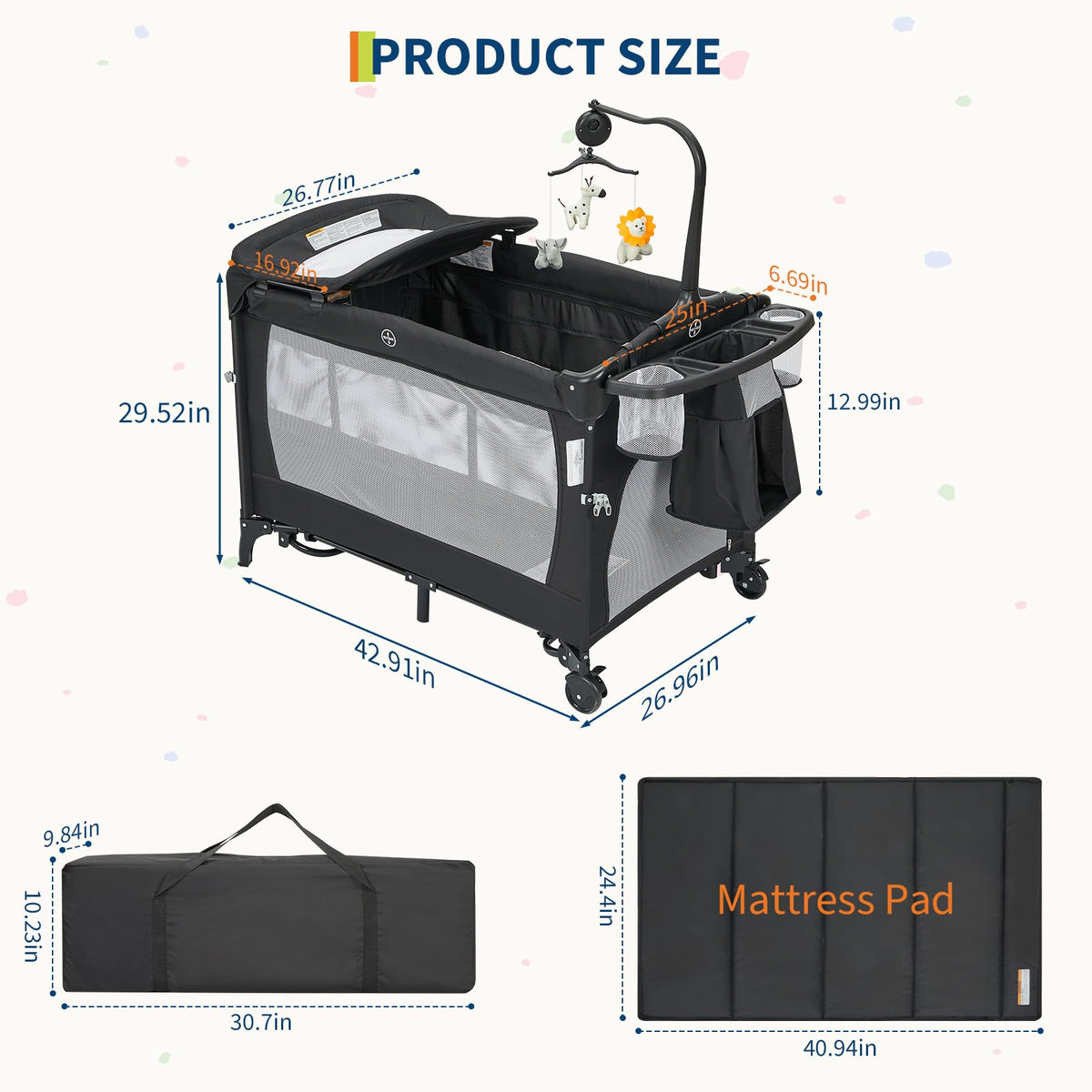 4 in 1 Pack and Play with Bassinet, Changing Table, Playpen and Carry Bag N22969