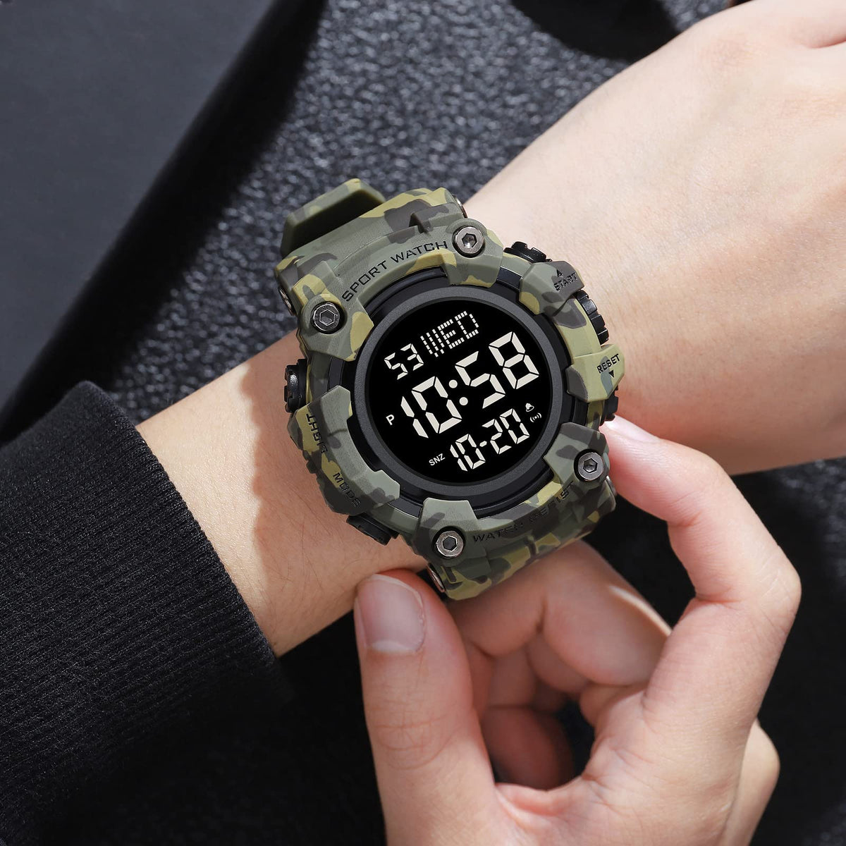 Men's Digital Military Sports Watch Large Face 50M Rubber LED Q630966