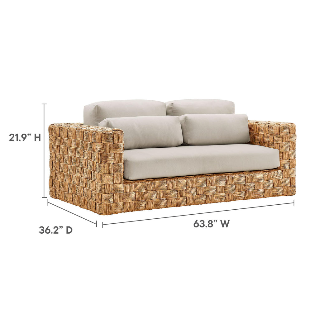 Natural Light Gray Wicker Rattan Outdoor Loveseat with Cushions N6336