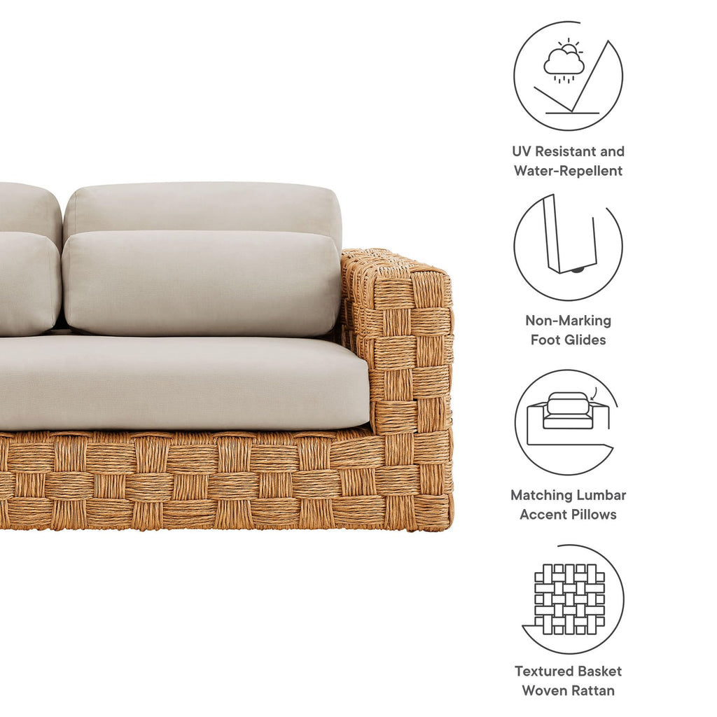 Natural Light Gray Wicker Rattan Outdoor Loveseat with Cushions N6336