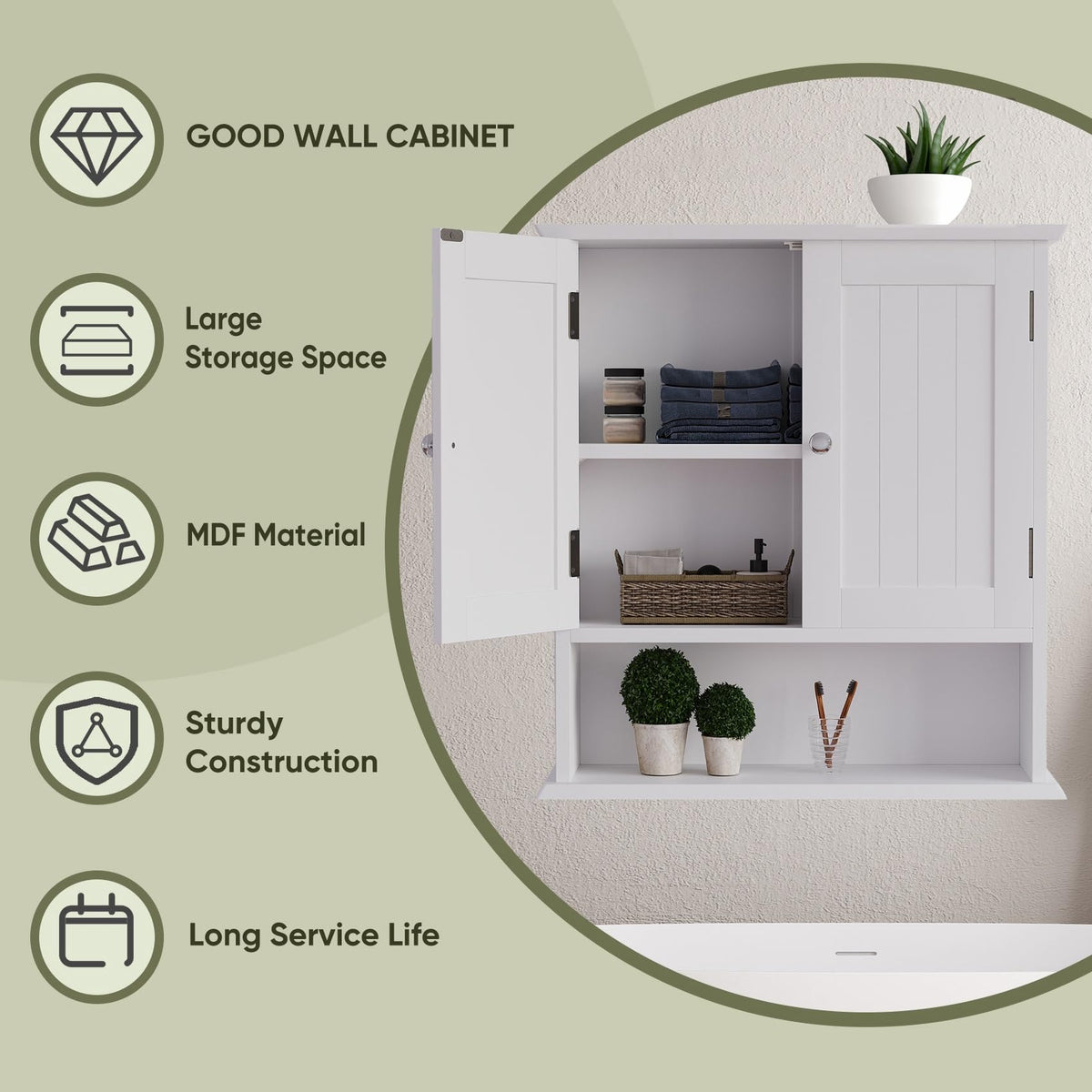 White Wall Mounted Bathroom Cabinet with 2 Door M24817
