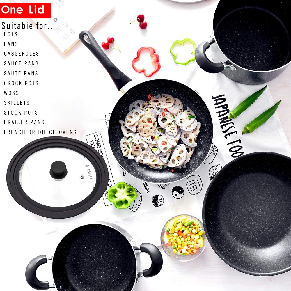 Tempered Glass Universal Lid with Silicone Rim Fits 10.5", 11" and 12" Cookware W355