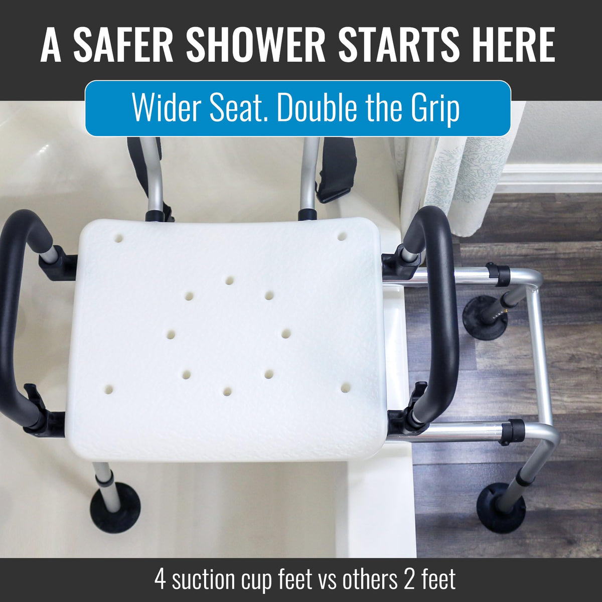 Extra-Wide 360lb Capacity Non-Slip Padded Shower Chair & Transfer Bench B43786