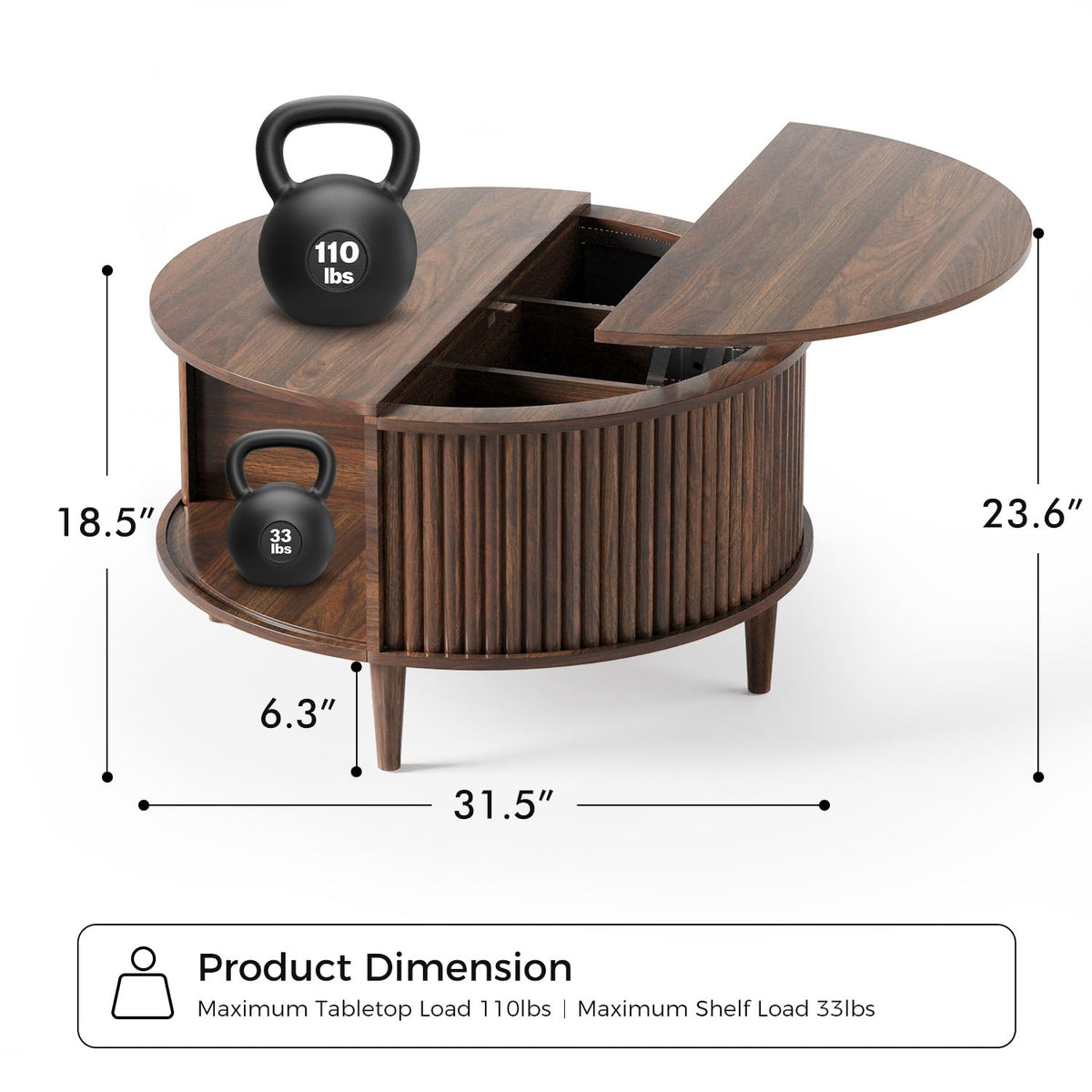 Round Lift Top Coffee Table with Storage C949748