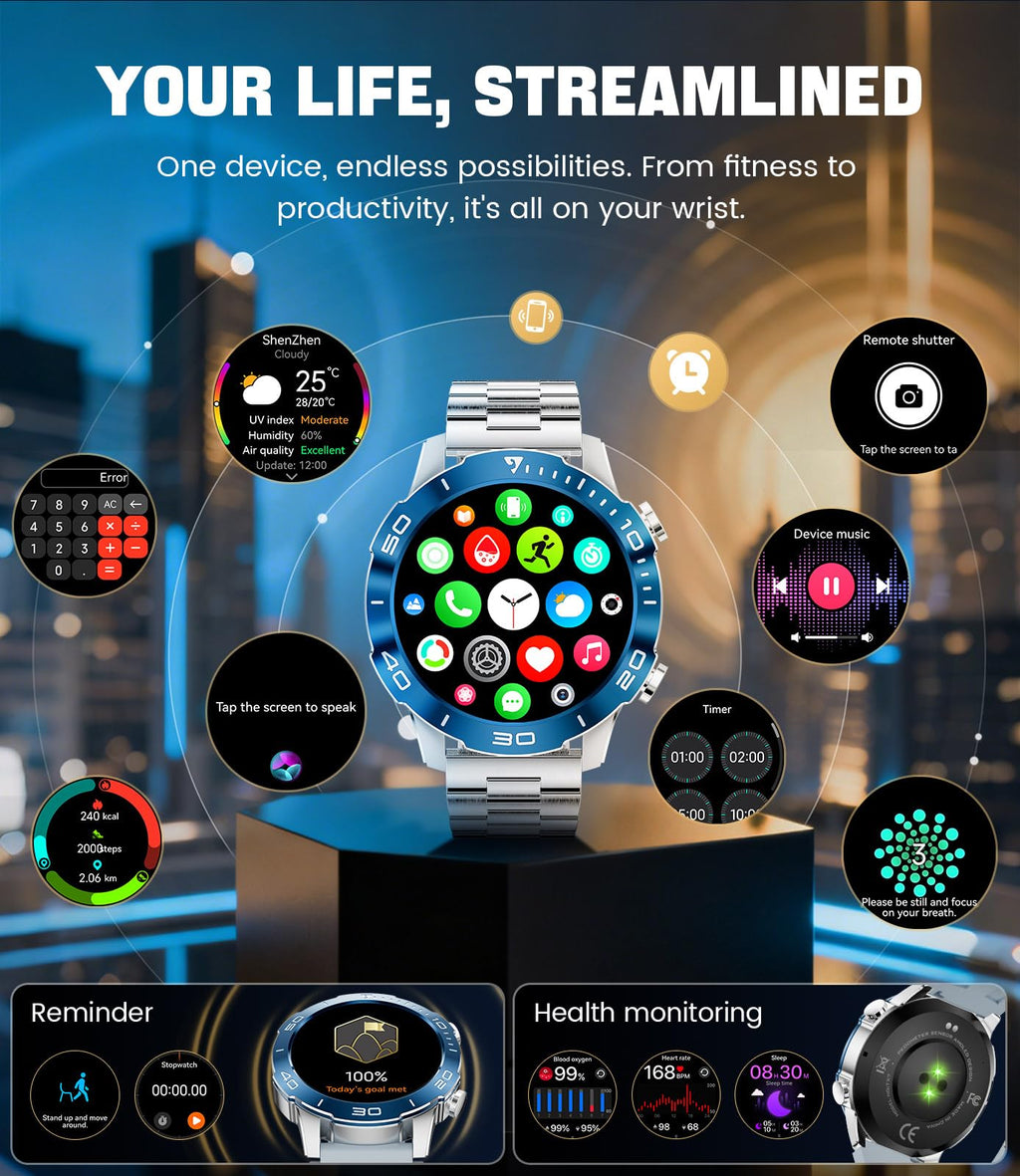 Smart Watch with Heart Rate SpO2 Sleep Monitor IP68 Waterproof Silver Blue 40mm F457533