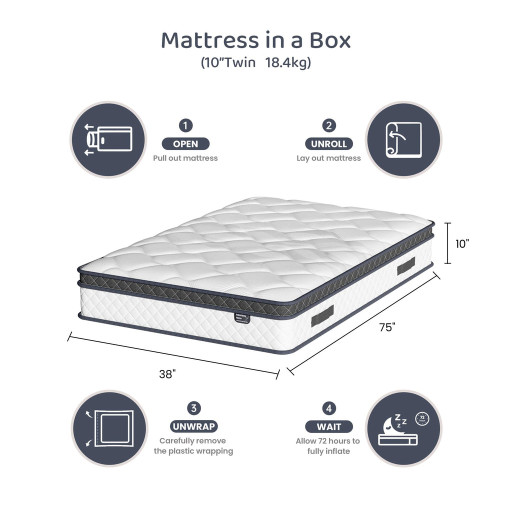 10 Inch Twin Hybrid Mattress in a Box with Pocket Spring & Memory Foam P4110