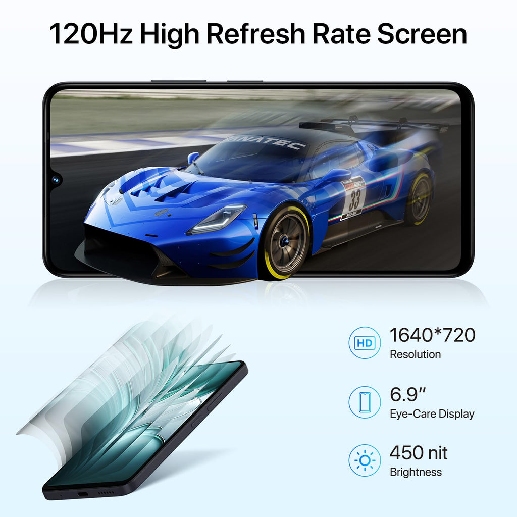 Android 14 6.9" HD+ 120Hz Octa-core 16GB +256GB 6000mAh 50MP Triple Camera Dual 4G LTE NFC Black Smartphone M68642