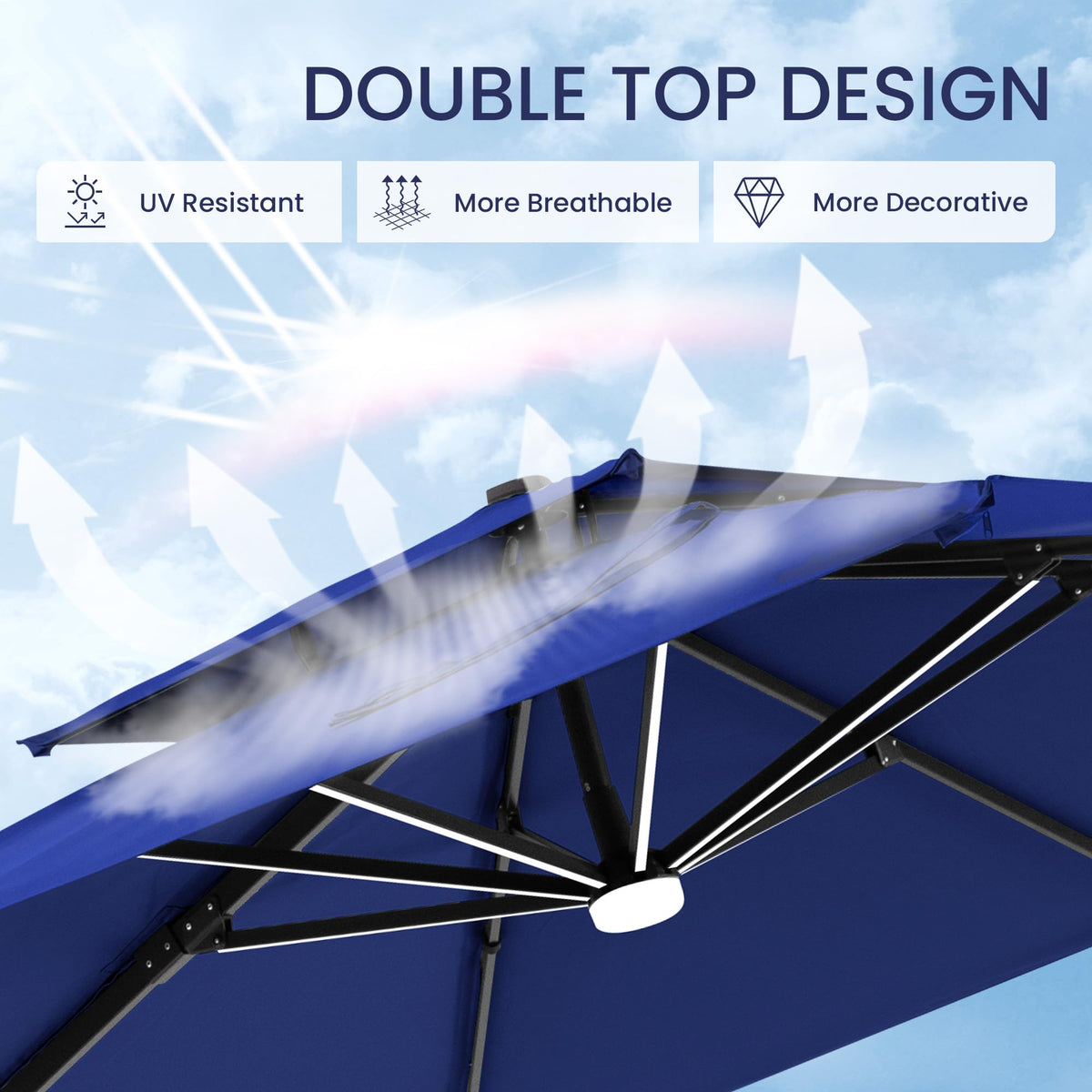 10x10 FT Cantilever Patio Umbrella with Base & LED C9818