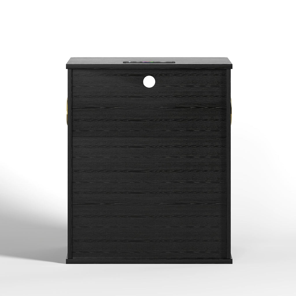 Black Smart Nightstand with Bluetooth Speaker, LED Lights, Wireless Charging, 2 Drawers & Open Shelf B366