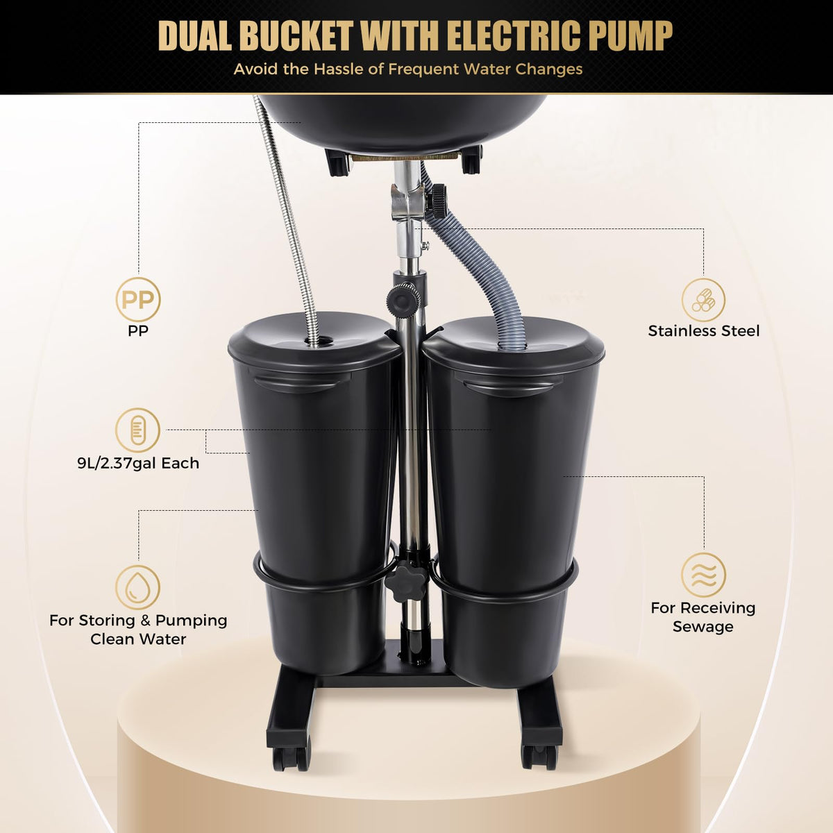 Portable Shampoo Bowl with Electric Pump and Drain Pipe (Black) W2683