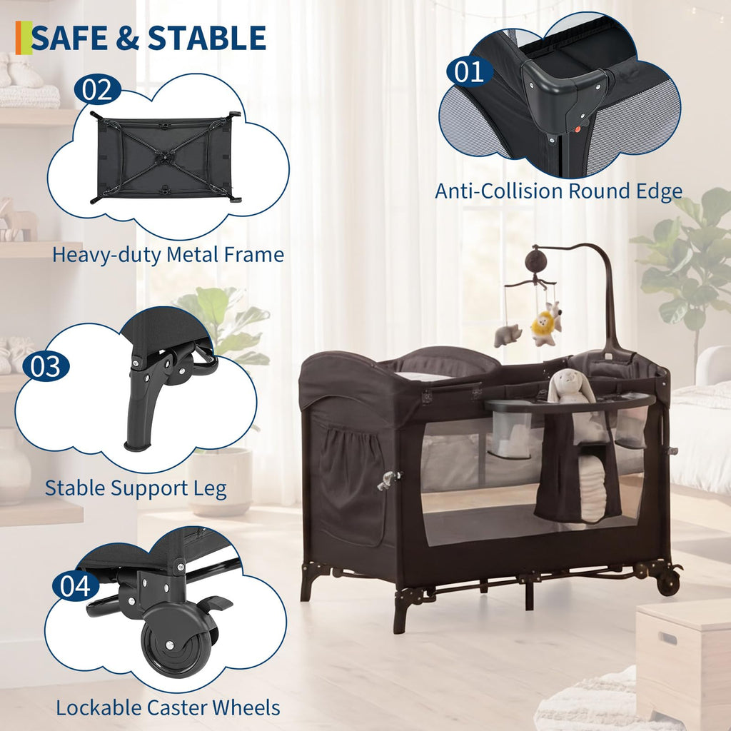 4 in 1 Pack and Play with Bassinet, Changing Table, Playpen and Carry Bag N22969