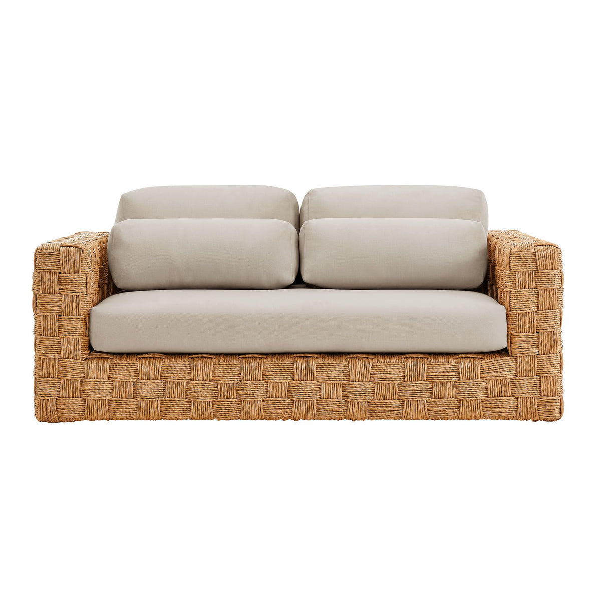 Natural Light Gray Wicker Rattan Outdoor Loveseat with Cushions N6336