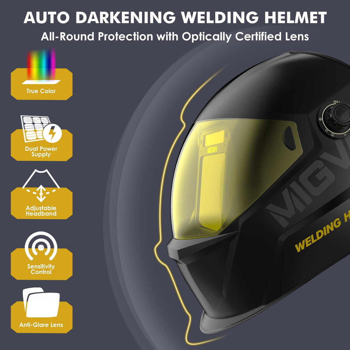 Auto Darkening Welding Helmet True Color Large Viewing Solar Wide Shade 4/5-13 A811