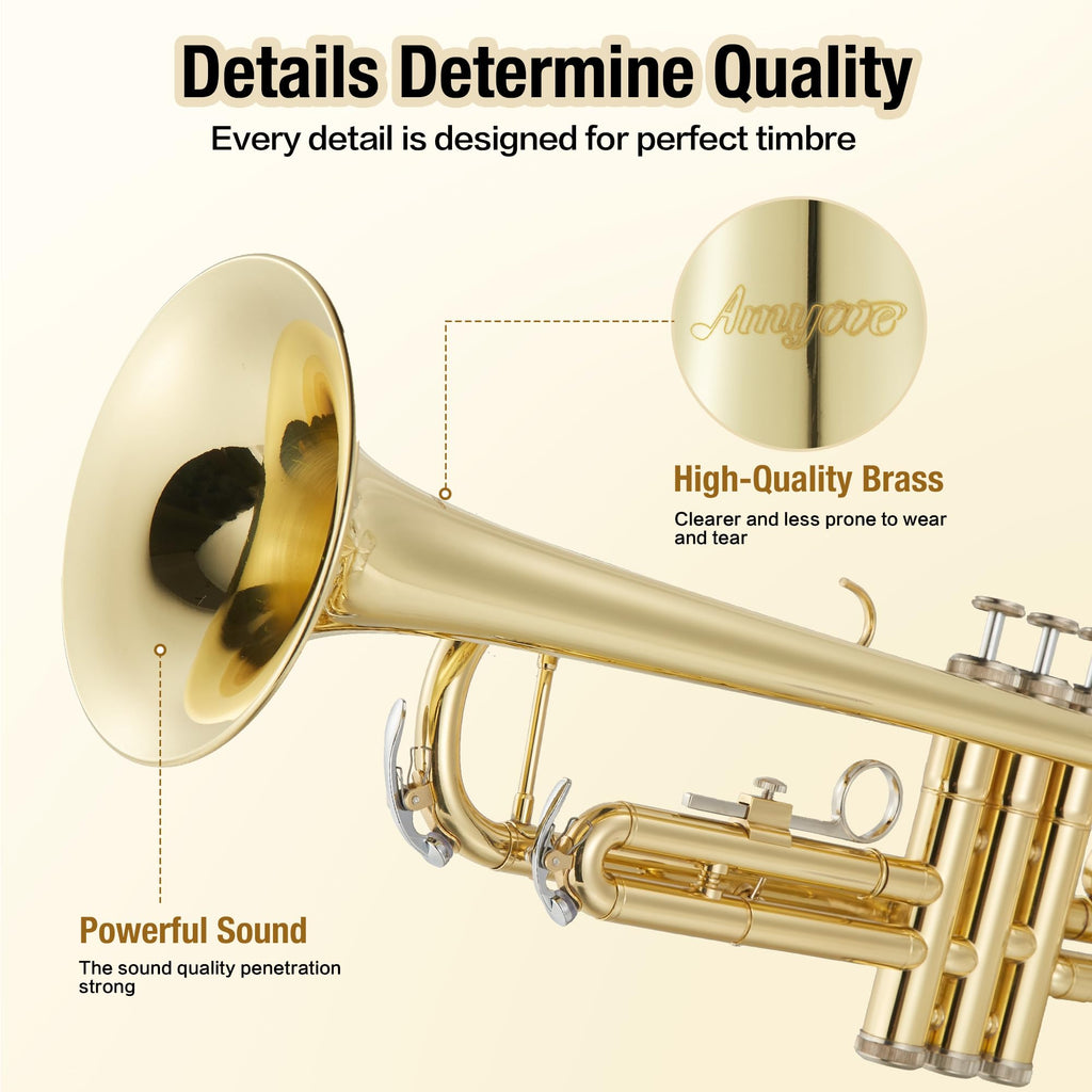 Brass Standard Trumpets with Bag, Mouthpiece, Strap, Gloves, Cleaning Cloth, Trumpet Oil X606560