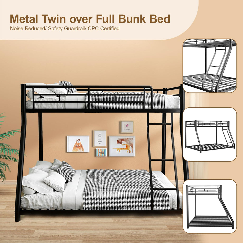 Twin Over Full Size Bunk Bed with Guardrail & Ladder Z827