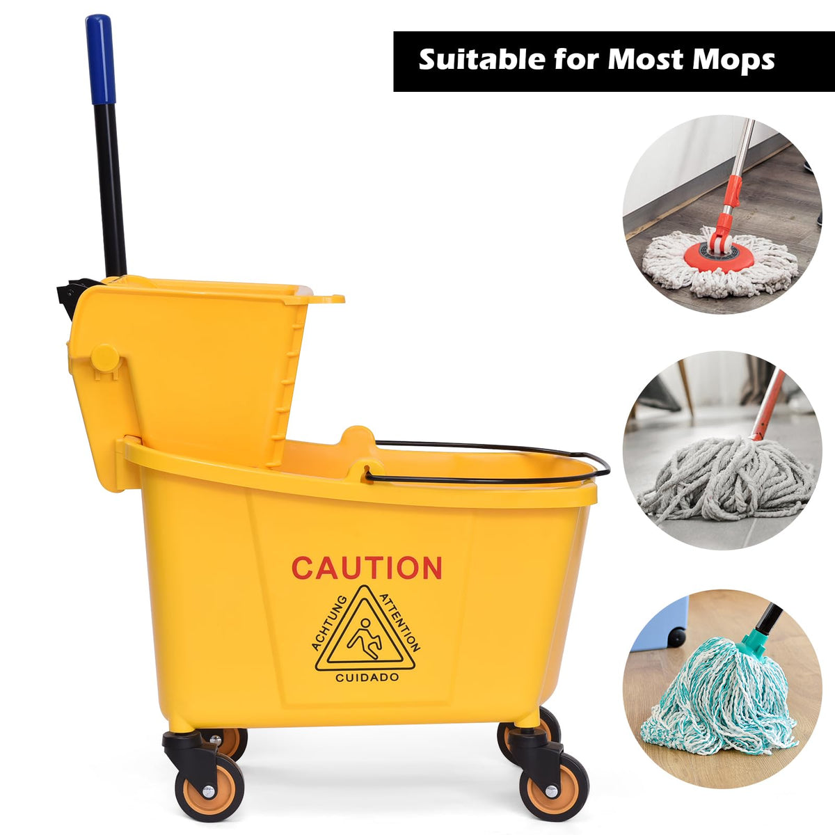 Yellow 35 Quart Commercial Mop Bucket with Wringer O557