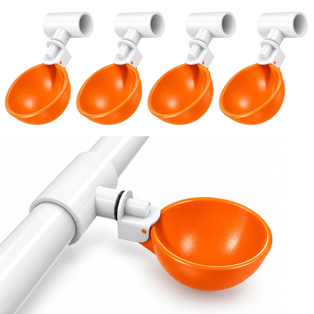 Large Automatic Chicken Waterer Cups with 1/2" PVC Tee Fittings 5-Pack Q2718