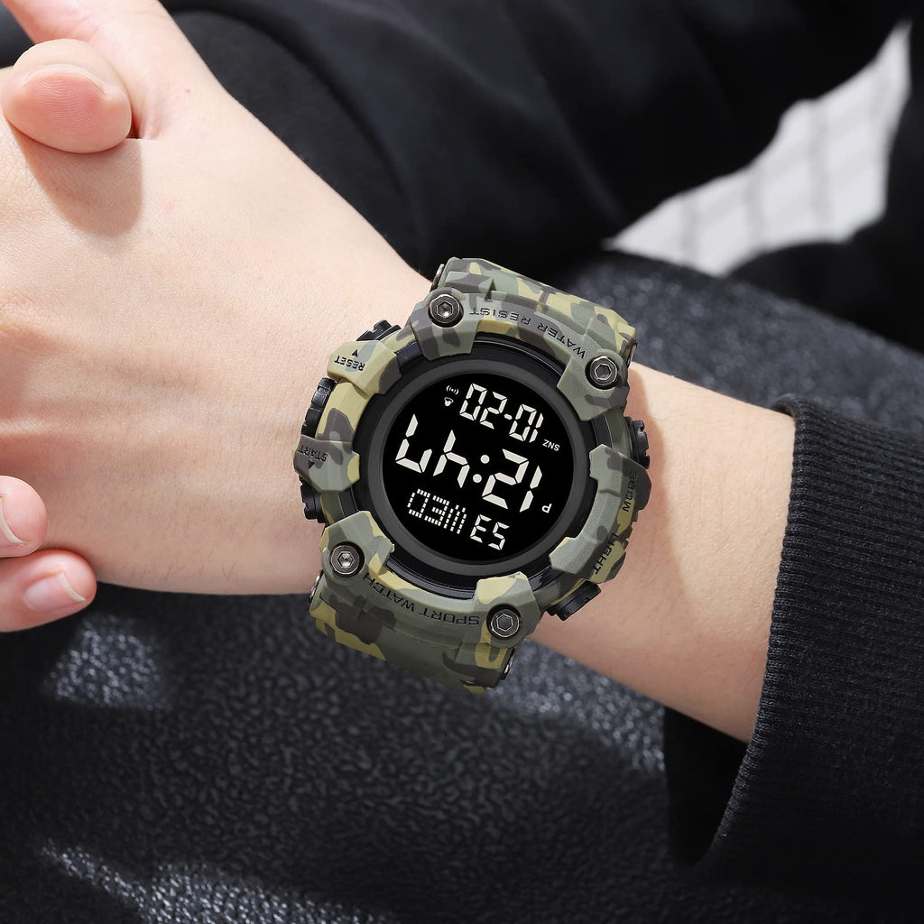 Men's Digital Military Sports Watch Large Face 50M Rubber LED Q630966