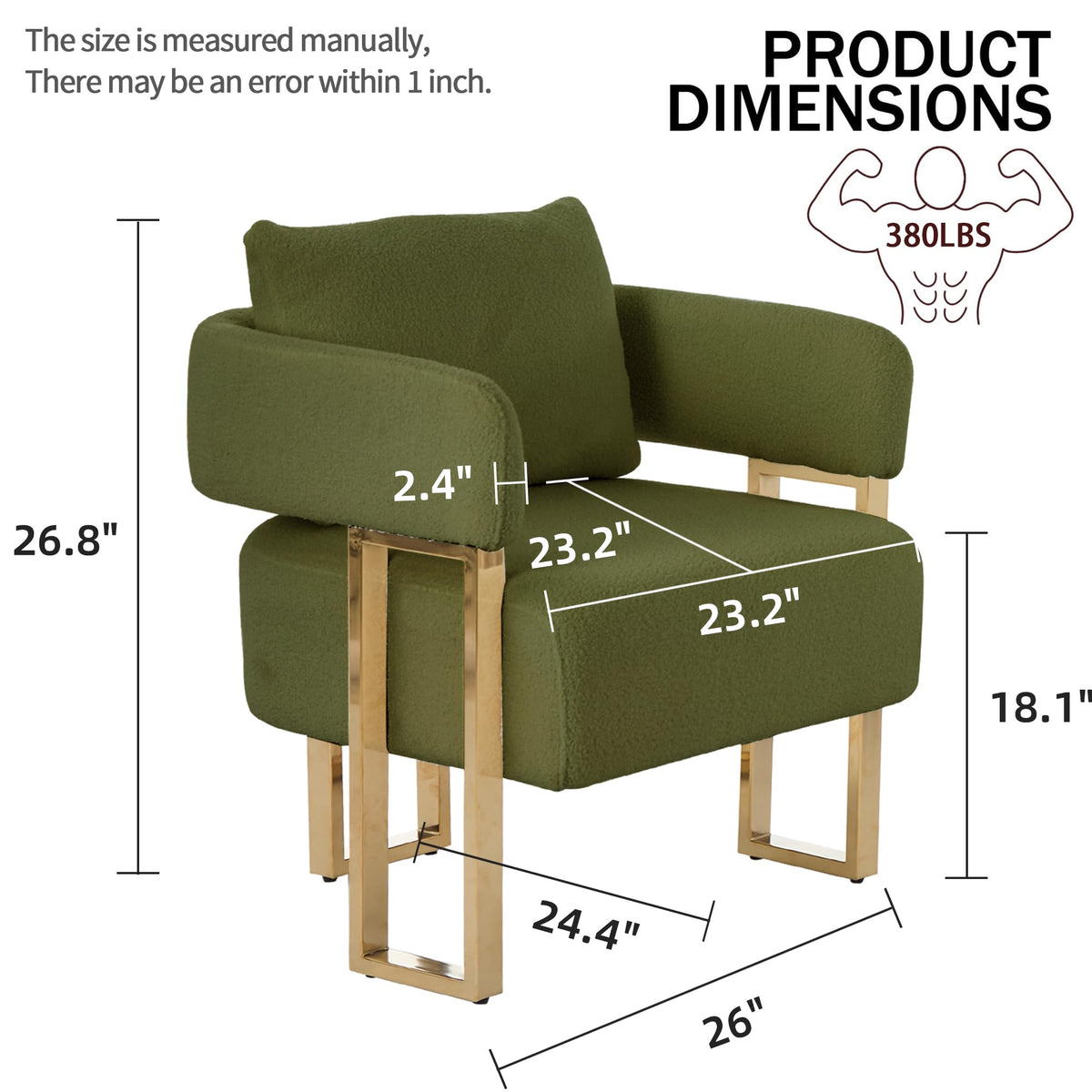 Green Teddy Upholstered Arm Chairs Set of 2 with Metal Legs R78108
