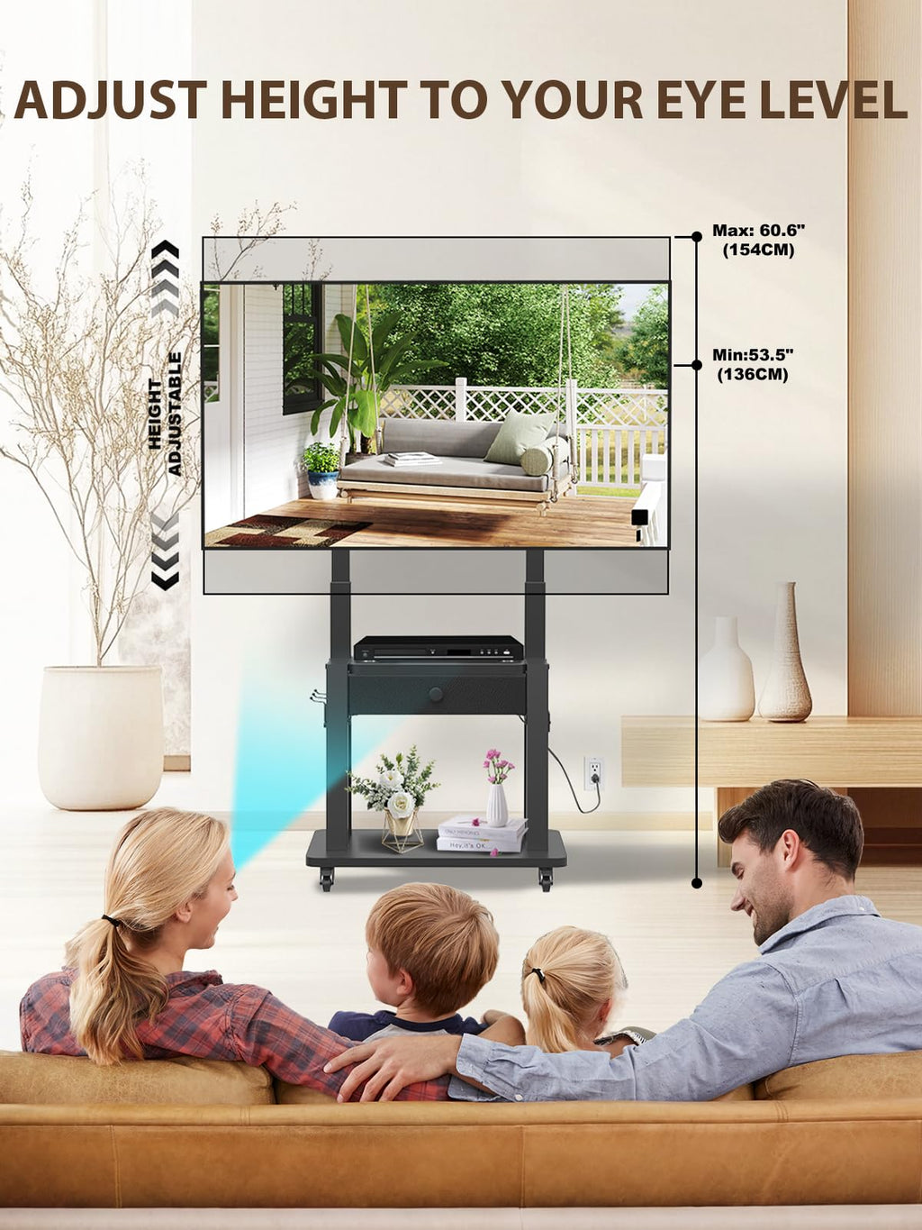 Black Rolling TV Stand with Power Outlet for 32-75 Inch Screens X356