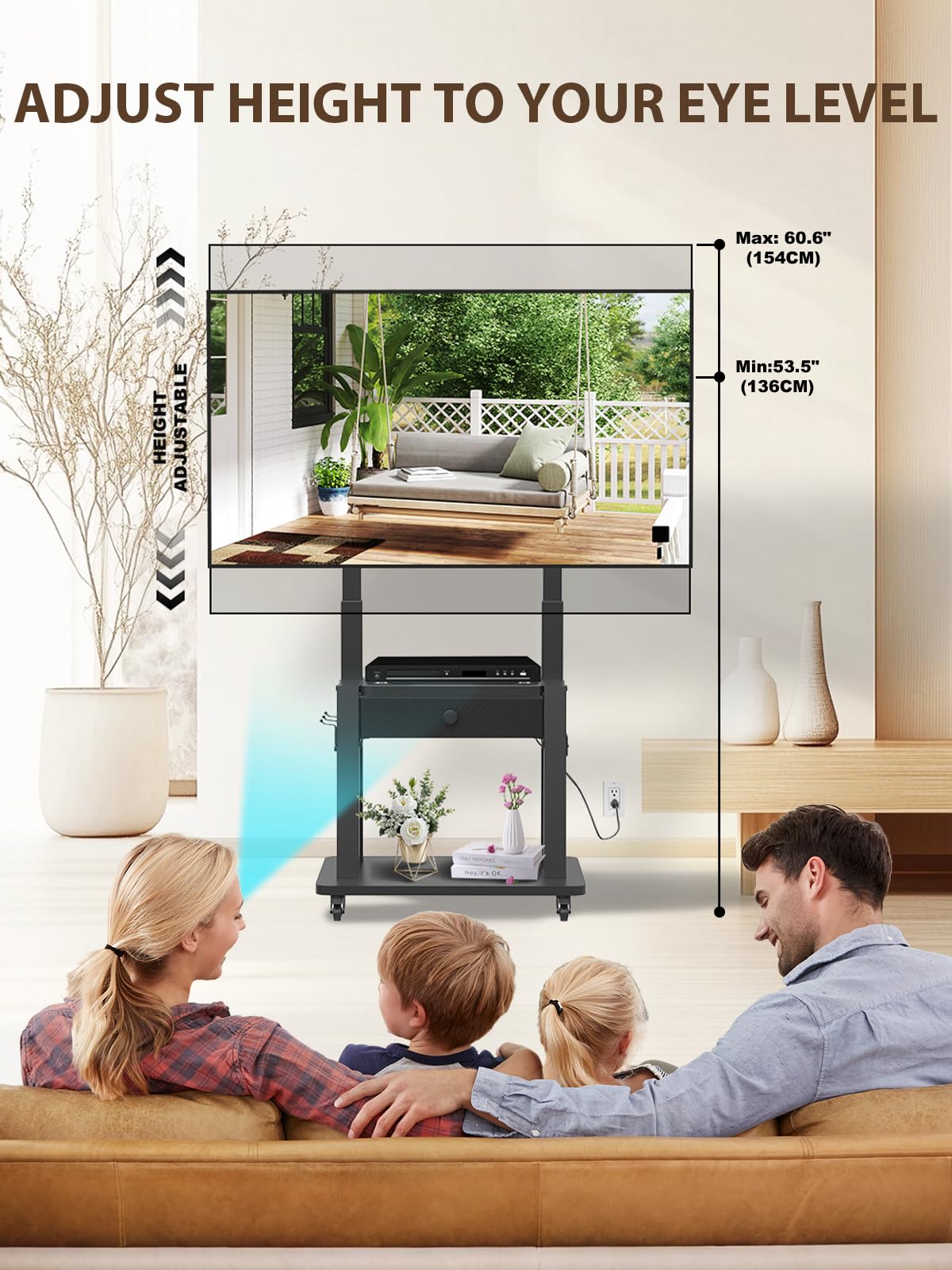 Black Rolling TV Stand with Power Outlet for 32-75 Inch Screens X356