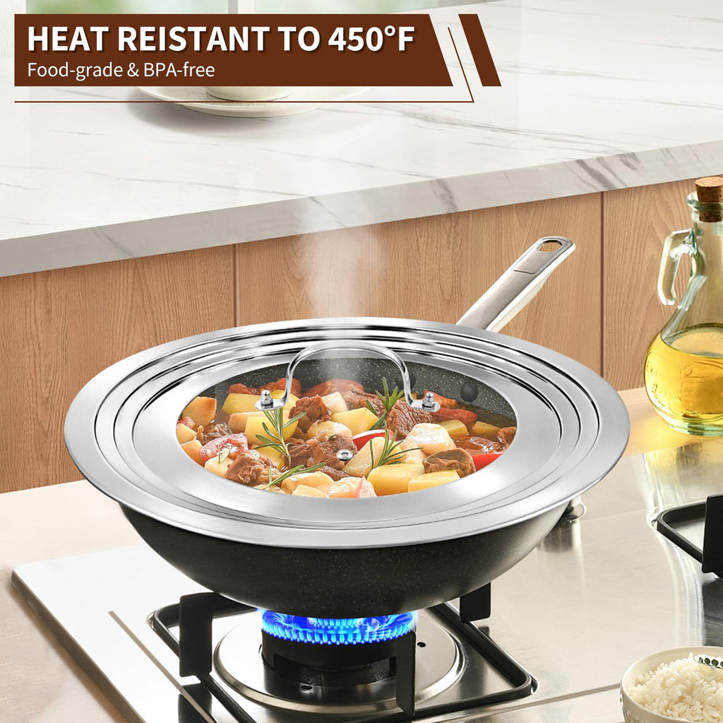 15 Inch Universal Lid for Pots Pans and Skillets, Stainless Steel Tempered Glass Z584