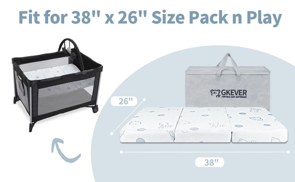 Tri-fold Pack and Play Mattress, 38x26 Dual Foam with Travel Bag W516726