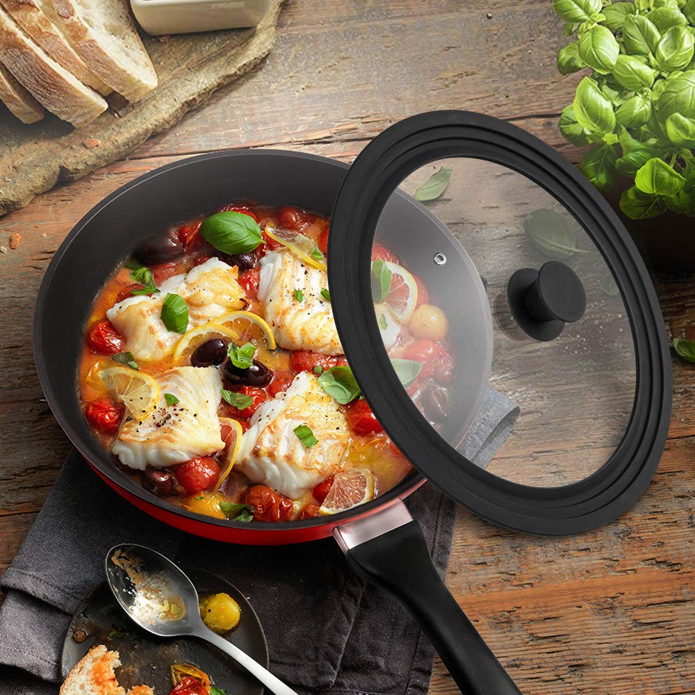 Tempered Glass Universal Lid with Silicone Rim Fits 10.5", 11" and 12" Cookware W355