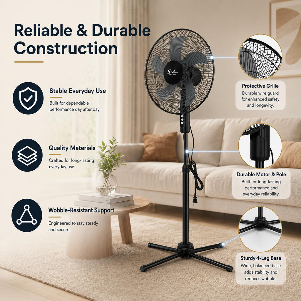 16" Oscillating Pedestal Fan, 3 Speed Standing Fan Z69459