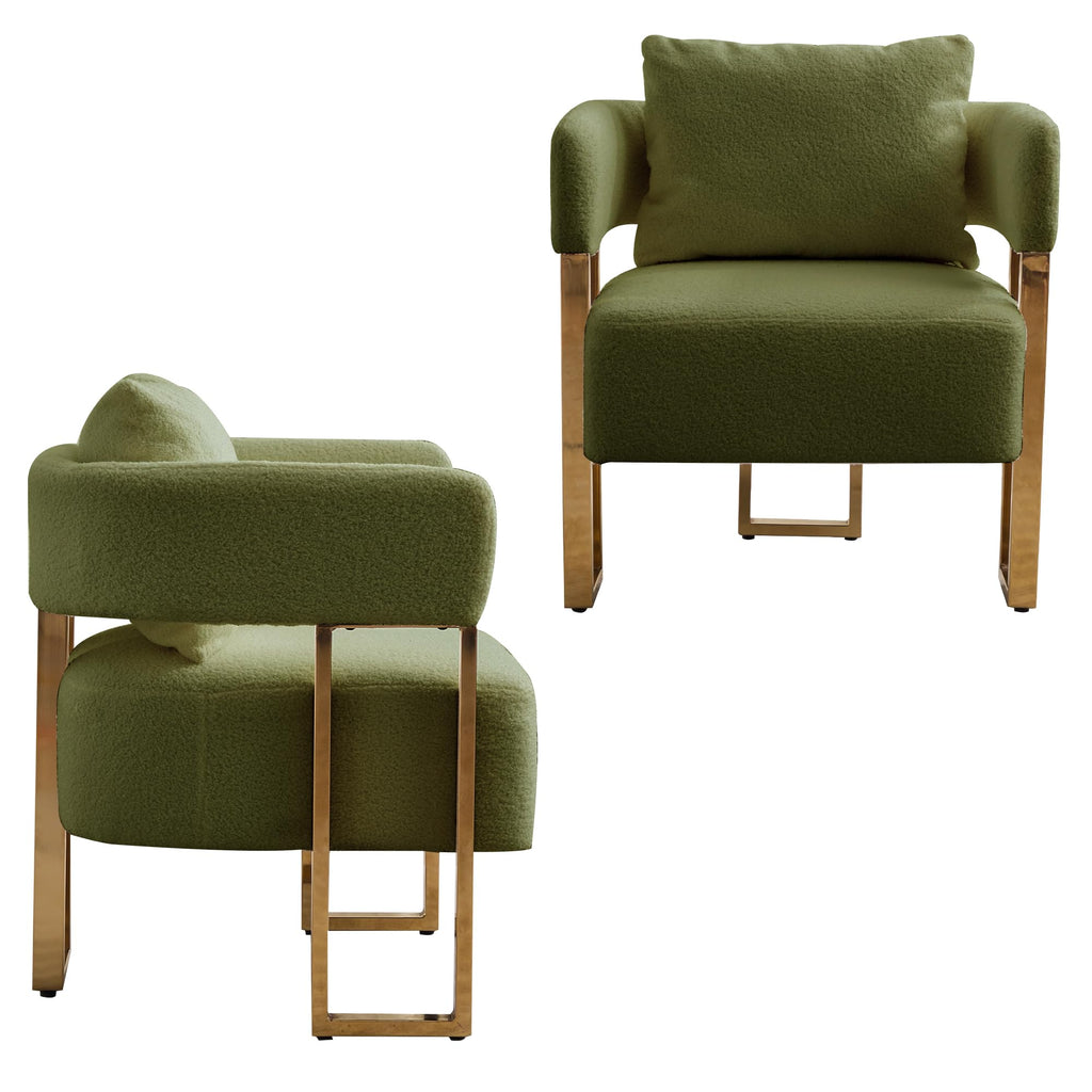 Green Teddy Upholstered Arm Chairs Set of 2 with Metal Legs R78108