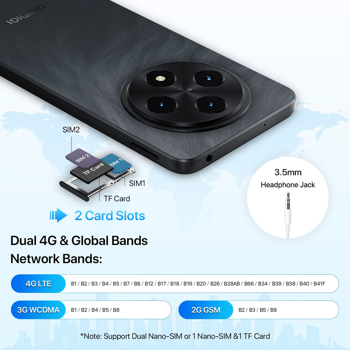 Android 14 6.9" HD+ 120Hz Octa-core 16GB +256GB 6000mAh 50MP Triple Camera Dual 4G LTE NFC Black Smartphone M68642