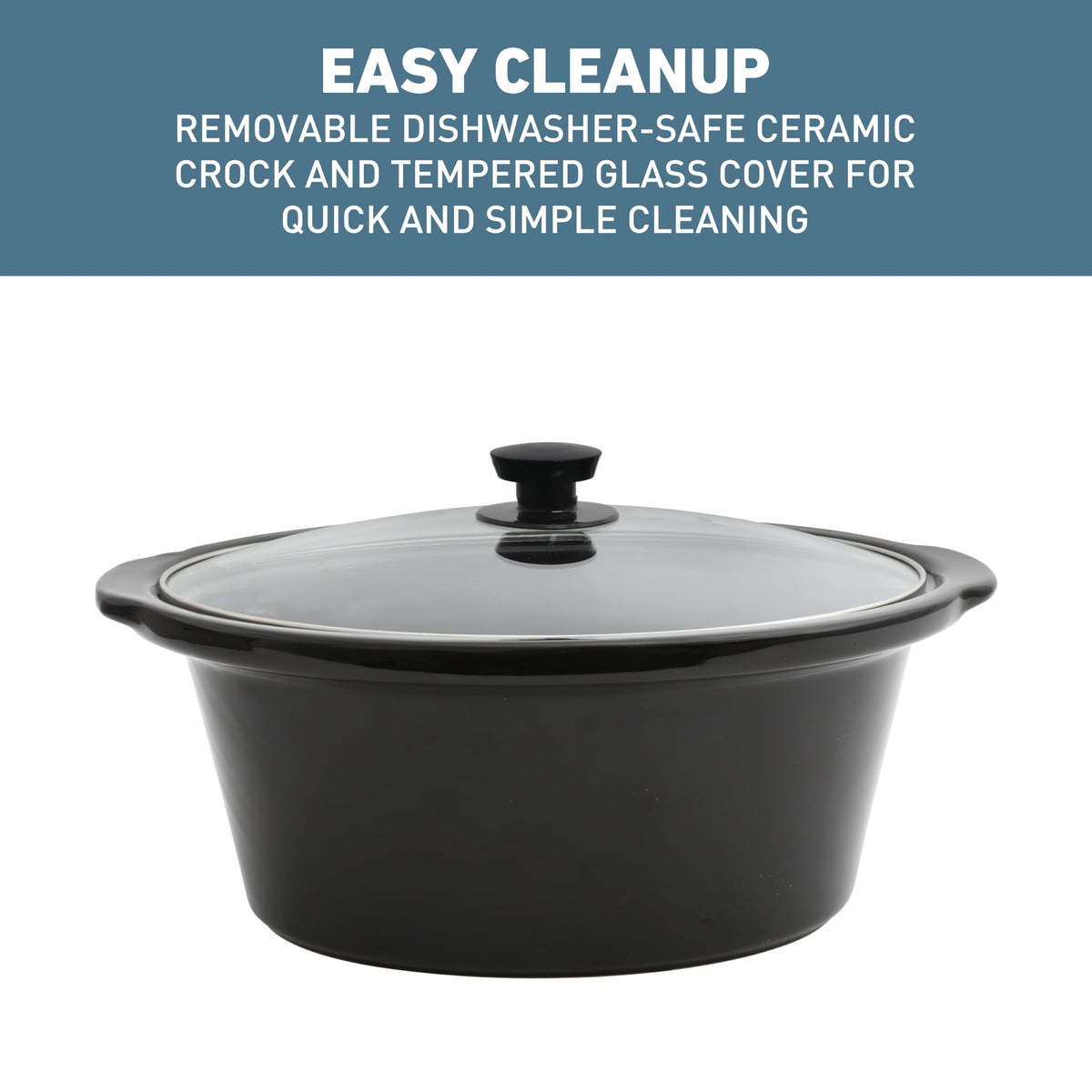 6-Quart Slow Cooker with Ceramic Crockpot and Glass Lid Q53907