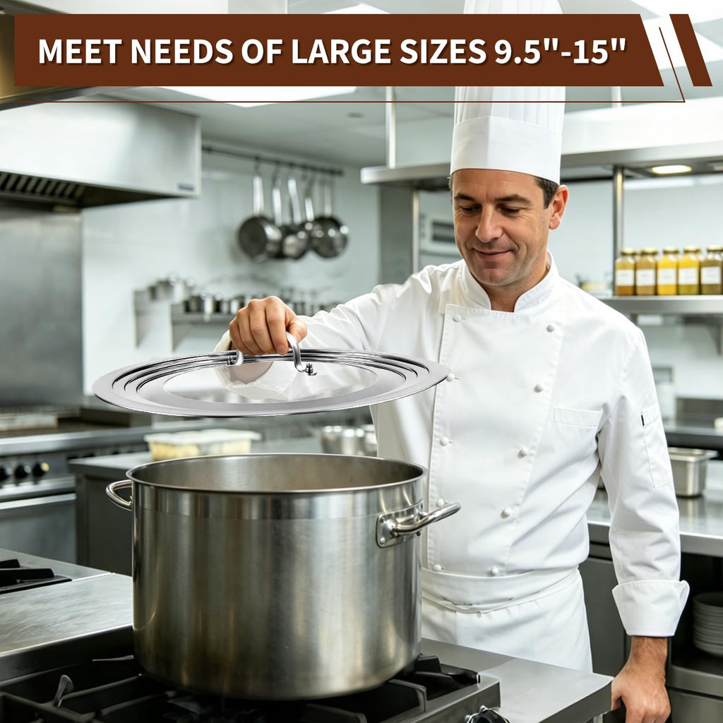 15 Inch Universal Lid for Pots Pans and Skillets, Stainless Steel Tempered Glass Z584