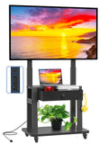 Black Rolling TV Stand with Power Outlet for 32-75 Inch Screens X356