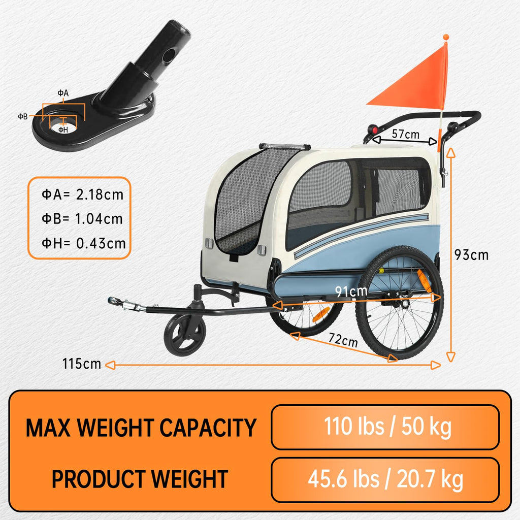 Dog Bike Trailer, 2-in-1 Pet Stroller Cart Bicycle Carrier, Folding with Quick Release Wheels V91084