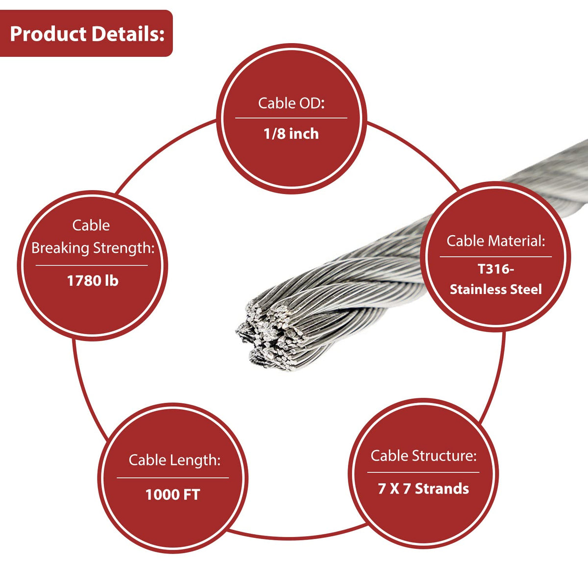 1/8 T316 Stainless Steel Cable 1000FT R71702