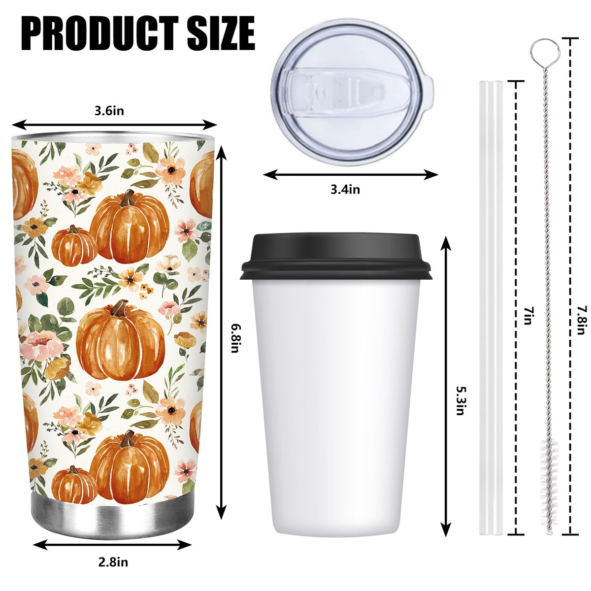 20 Oz Floral Pumpkin Tumbler with Lid Straw Y1429