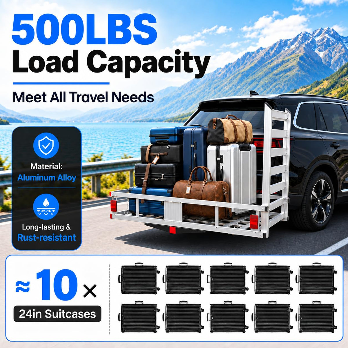 50 × 30 × 9in Aluminum Hitch Cargo Carrier X423940