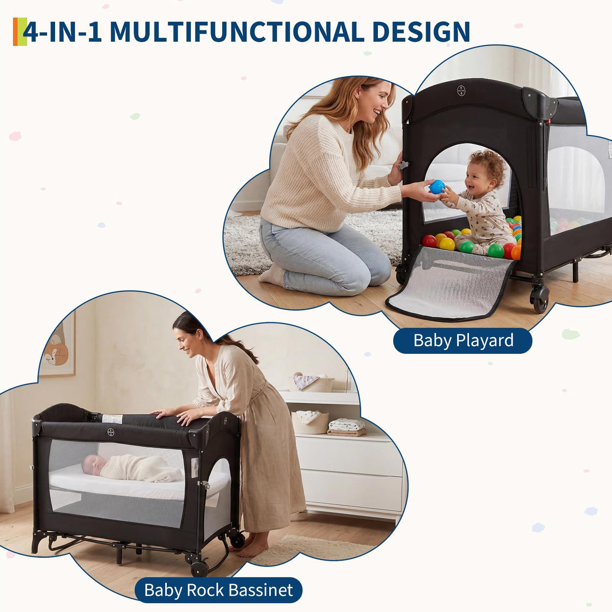 4 in 1 Pack and Play with Bassinet, Changing Table, Playpen and Carry Bag N22969