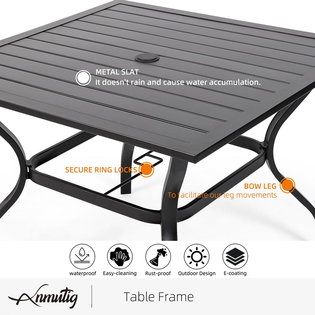 5 Piece Outdoor Dining Set with Grey Stackable Chairs and Square Table O9690